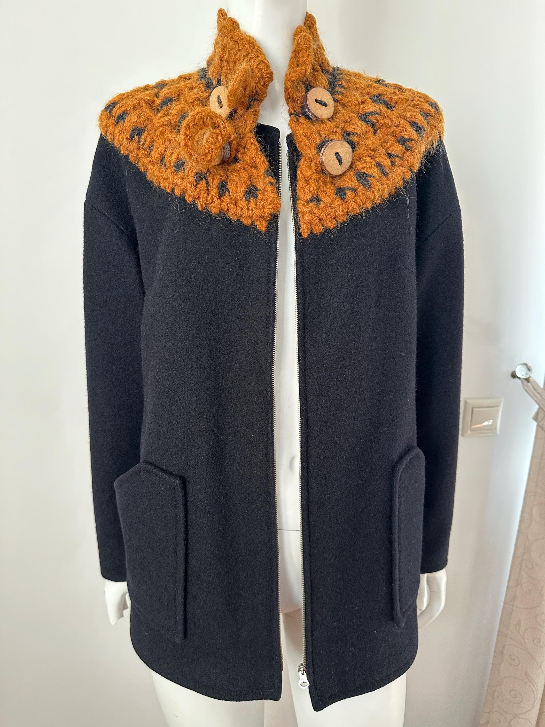 ジャケット・アウター wool jacket / short coat 90s Vintage 90s Black Wool Short Coat Jacket for Women With Knitted
