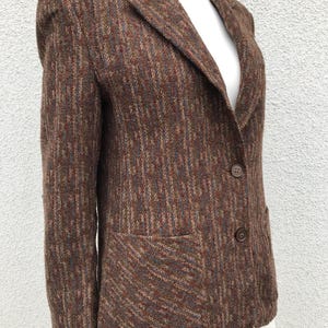 Wool Jacket for Women Vintage 70&#39;s Long Sleeve Multicolor Woven Stripe Button Pocket Blazer Wool Brown Tweed Blazer Teal Women&#39;s Jacket S/M