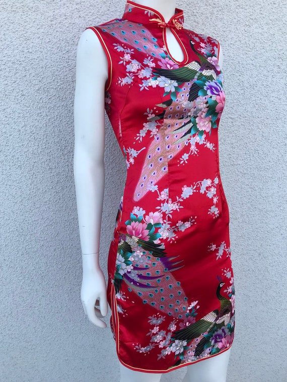 Vintage 90s Red Satin Chinese Top Dress Mandarin … - image 4
