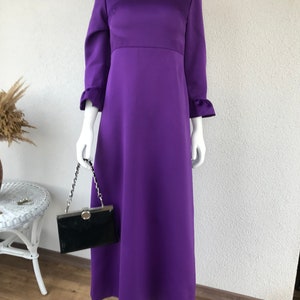 Vtg 70 s Boho Chic Groovy superposition brillante robe Maxi robe taille haute rétro lumineux violet longue robe de soirée manches 3/4 étage longueur taille S/M image 4
