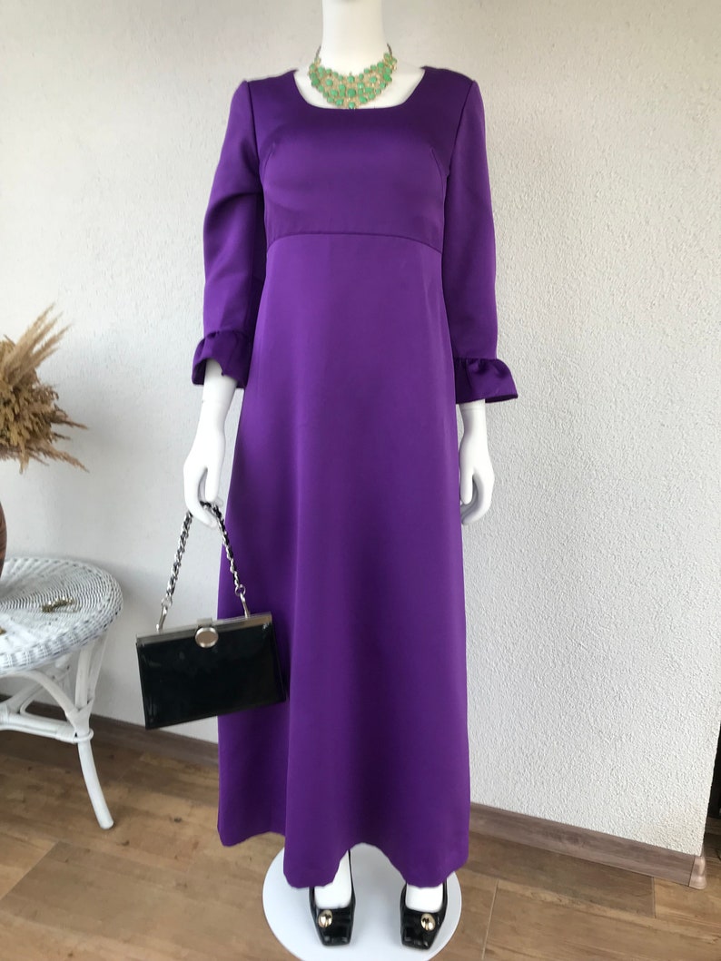 Vtg 70 s Boho Chic Groovy superposition brillante robe Maxi robe taille haute rétro lumineux violet longue robe de soirée manches 3/4 étage longueur taille S/M image 4