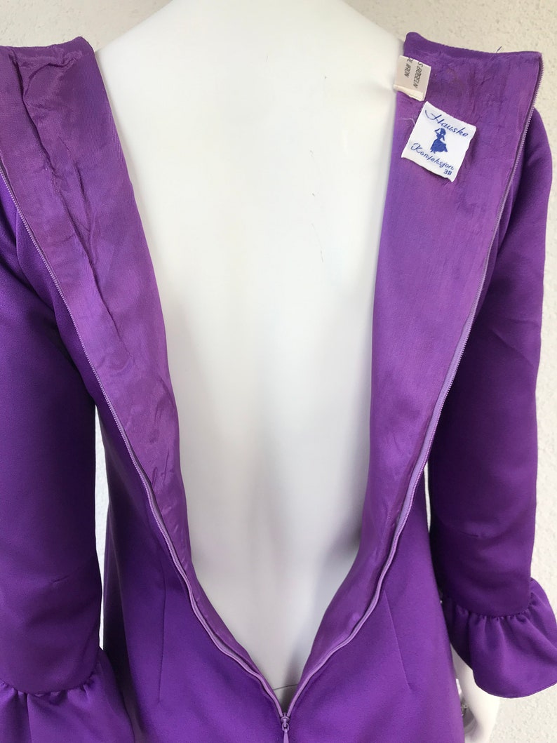 Vtg 70 s Boho Chic Groovy superposition brillante robe Maxi robe taille haute rétro lumineux violet longue robe de soirée manches 3/4 étage longueur taille S/M image 9