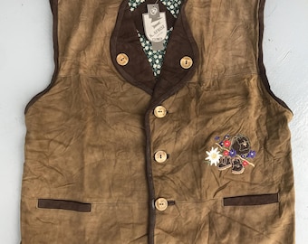 Colete Dirndl Vintage Colete Trachten Colete de Couro Camurça Bordado Marrom Austríaco Colete Folk Bávaro Masculino Roupa Oktoberfest Tamanho XXG