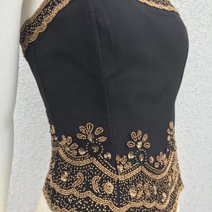 Vintage Renaissance Black Corset Top Embroidered with Beads Fairy Princess Corset Blouse Lace-up Corset Upcycled Bustier for Women Sz Small