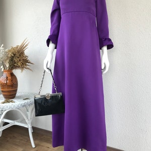 Vtg 70 s Boho Chic Groovy superposition brillante robe Maxi robe taille haute rétro lumineux violet longue robe de soirée manches 3/4 étage longueur taille S/M image 3