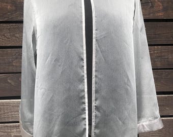 Chaqueta tipo kimono estilo asiático Guy Laroche Paris vintage y2k, gris, transparente, ligera, con frente abierto, chaqueta tipo blazer, capa transparente de verano, talla M