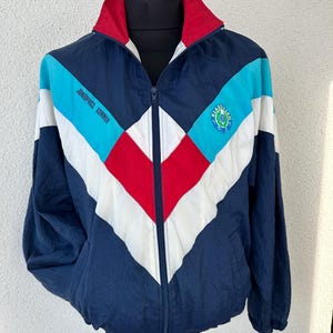 Vintage 80s 90s Shelljacket Sportsjacket Windbreaker Old School Jacket Blue Colorful Tracksuit Retro Lightweight Sport Track Windbreaker M