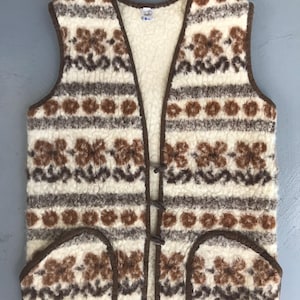 Vintage Unisex Creme Braun Natürliche Gilet Merino Lammwolle Schafwolle Weste Merino Wolle Weste Warme Winter Weste Lange Pelzweste Geschenk Mama Größe S