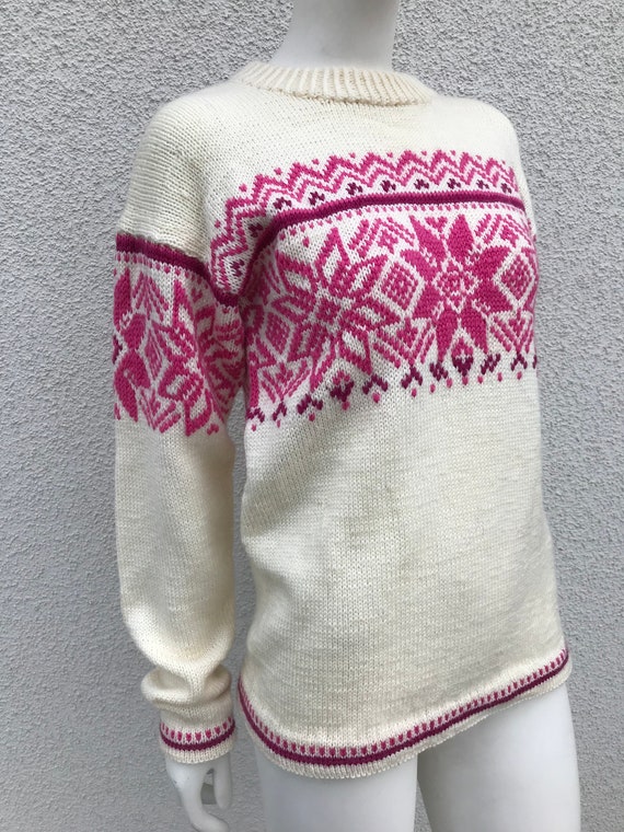 Vintage Wool Sweater Pullover Jumper in Cream & P… - image 1