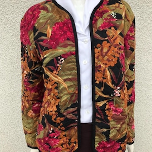 Vintage Jacket Open Front Boho Folk Quilted Jacket Patchwork Cotton Gauze Floral Women's Boho Coat Multi Colored Patchwork Jacket Medium