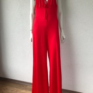 Vintage 70s Red Flare Jumpsuit Bodysuit Catsuit Boho Clothing Style Retro Overalls  Hippie Sleeveless Pantsuit Festival Disco Jumpsuit Large