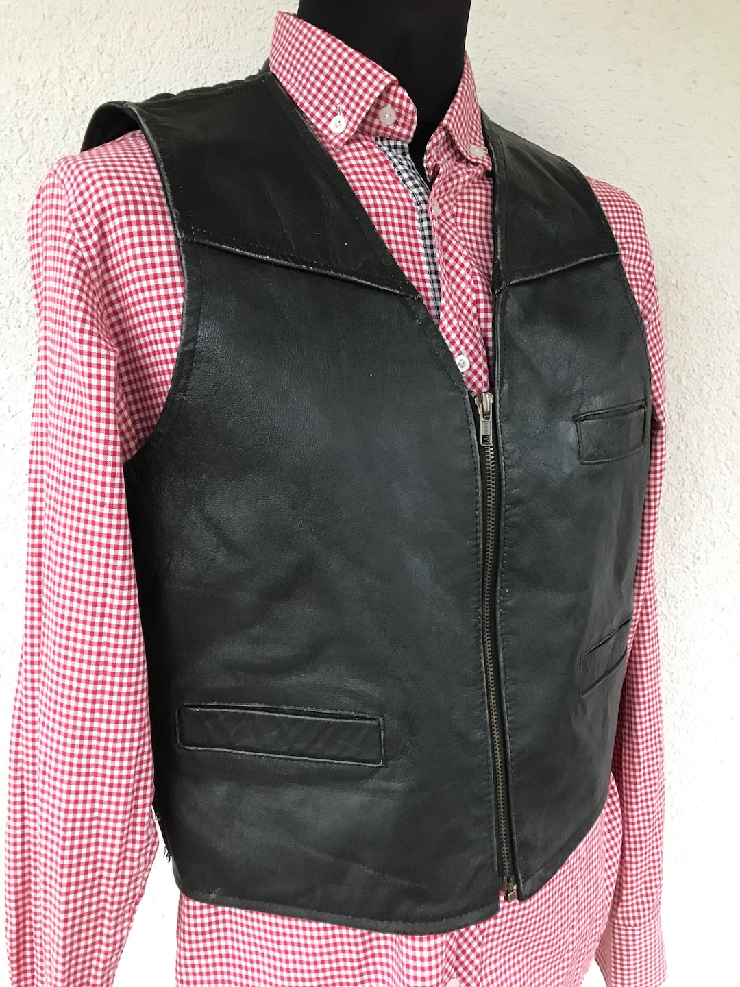Vintage 90s ROCKY Black Leather Zipped Front Vest Men's Rocker Vest ...