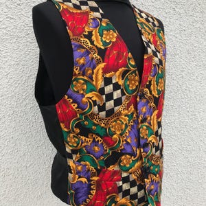 Vintage Colorful Men&#39;s Vest Paisley Abstract Print Waistcoat Boho Vest Sleeveless Jacket  Classic Buttoned Sleeveless Jacket Size Small
