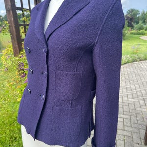 Vintage 90s Marimekko Ritva Falla Wool Cardigan Cropped Wool Jacket Women in Boiled Wool Navy Blue Wool Blazer Unlined Short Autumn Coat S/M