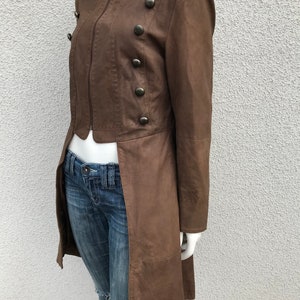 Women's Vintage Boheme Leather Jacket Brown Tail Leather Tuxedo Jacket Long Sleeves Mini Maxi Leather Jacket Coat Jacket Tailcoat Medium