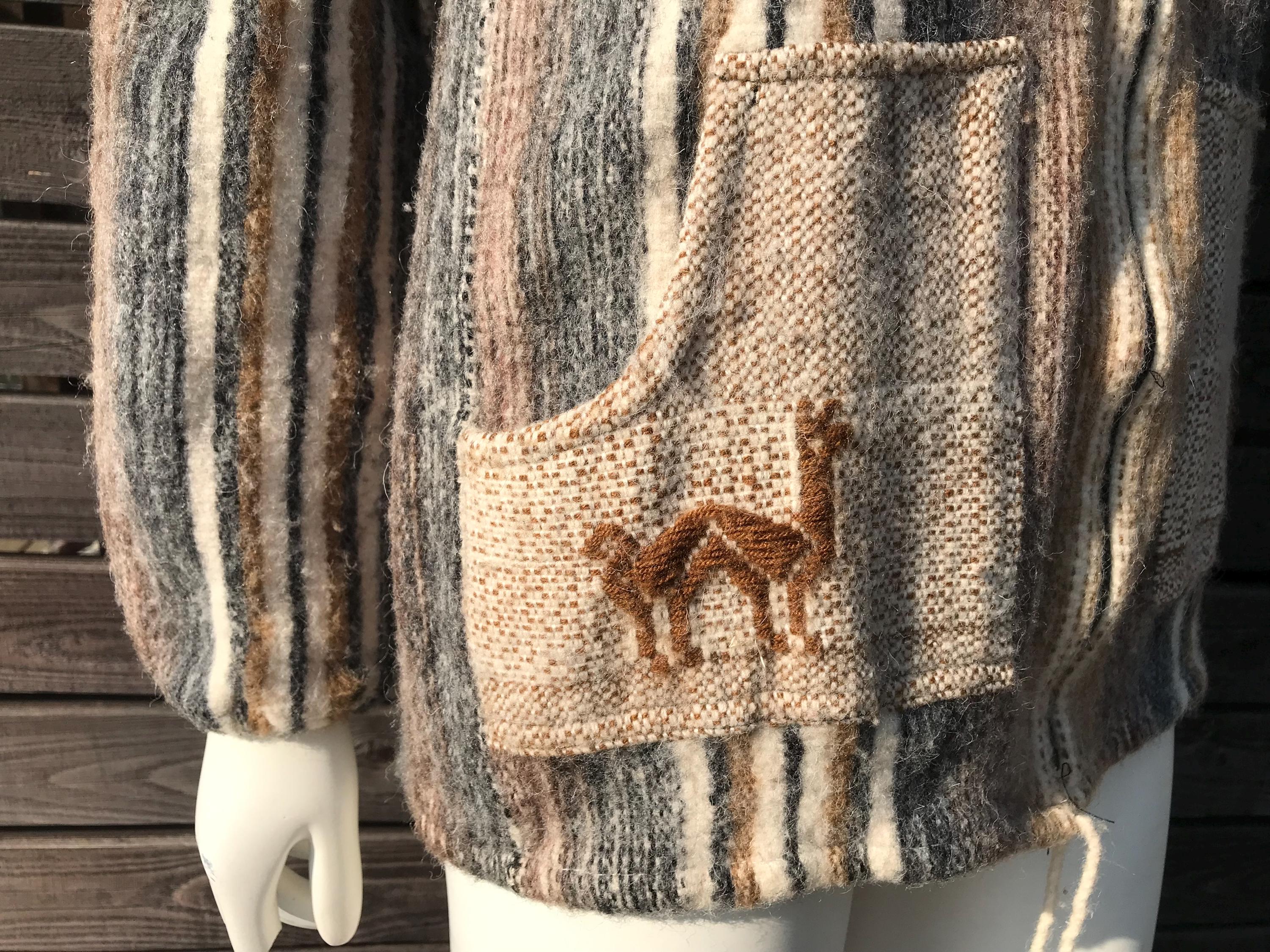 Vintage 90s Handwoven Wool Cardigan Short Wool Jacket With Pockets