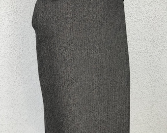 Falda midi vintage de los 90 de mezcla de lana, falda marrón con estampado de espiga, falda lápiz, falda de invierno de talle alto, falda de trabajo, falda elegante, talla mediana.
