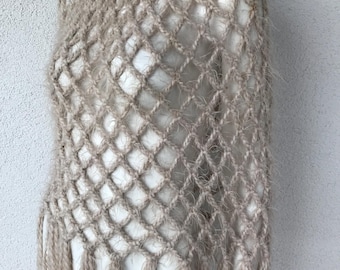 Vintage Hand Knit Sheer Poncho Handmade Wrap Poncho Cape for Women with Fringe See-Through Shrug Capelet Turtle Neck Cape One Size