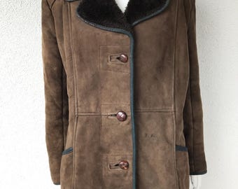 Vintage Suede Coat 70's Medium Women Brown Winter Suede Coat Jacket  Women's Sheepskin Short Suede Coat Boho Hipster Retro Outerwear Medium