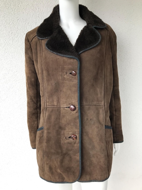 Vintage Suede Coat 70's Medium Women Brown Winter Suede Coat Jacket  Women's Sheepskin Short Suede Coat Boho Hipster Retro Outerwear Medium