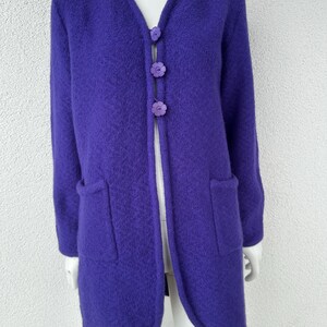 Vintage jaren 90 wollen vest gekookte wollen jas met lange mouwen paarse knopen lente lange jas wollen vest met zakken Maat Small