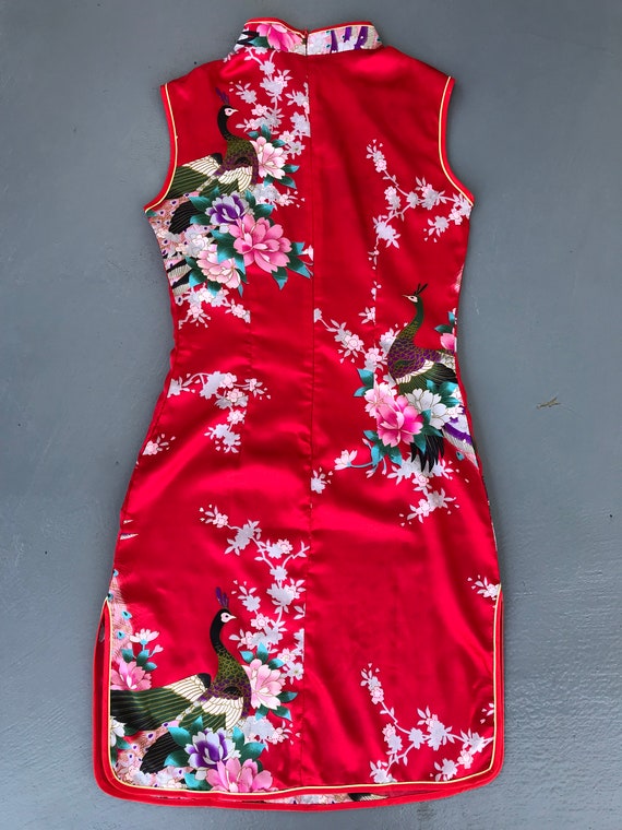Vintage 90s Red Satin Chinese Top Dress Mandarin … - image 9