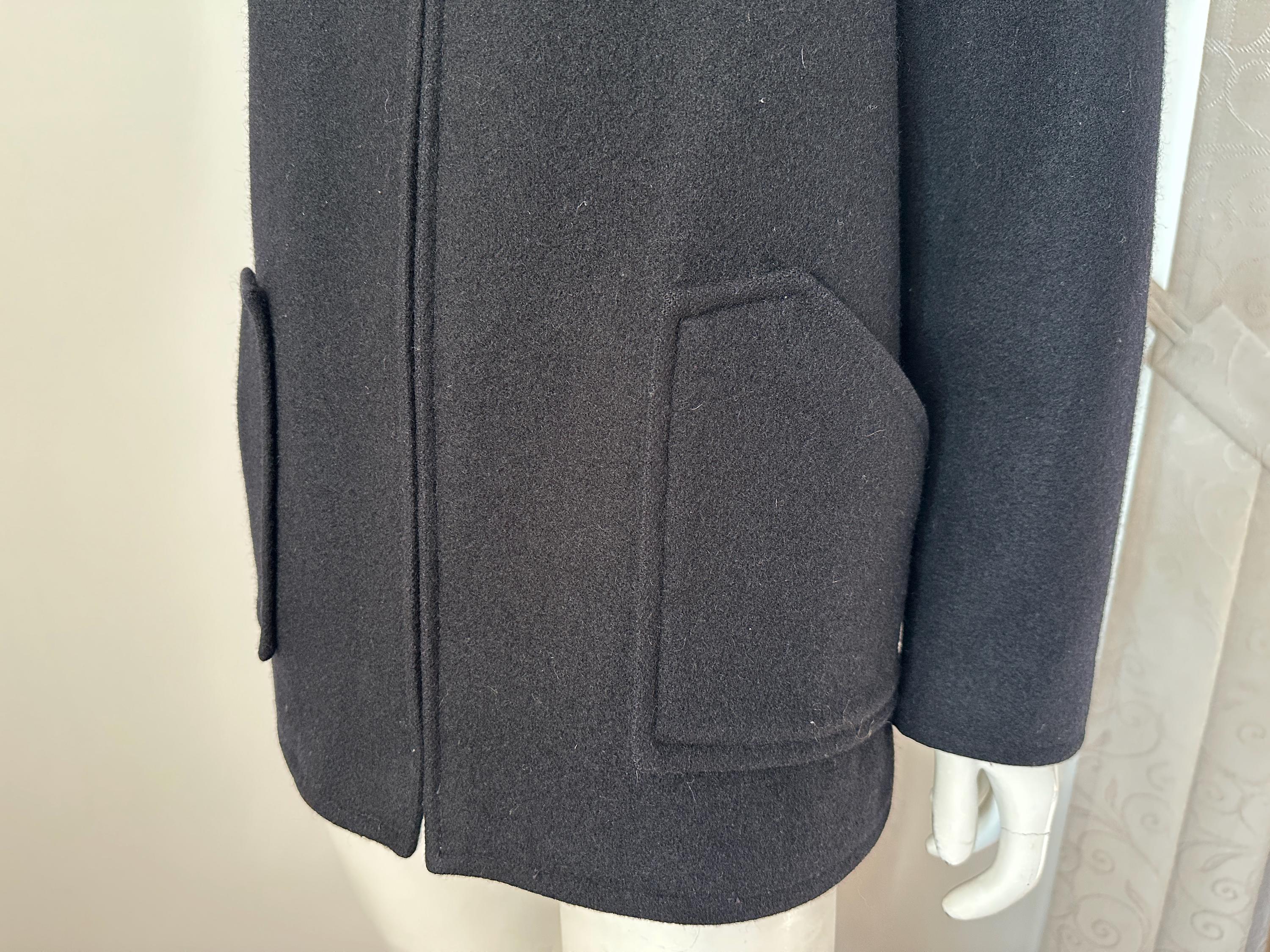 Vintage 90s Black Wool Short Coat Jacket for Women With Knitted
