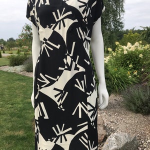 Blanco negro 80s Vtg Vestido Elinette Diseño vintage vestido negro blanco vestido retro vestido de fiesta vestido formal forrado cremallera Talla EU 38/M