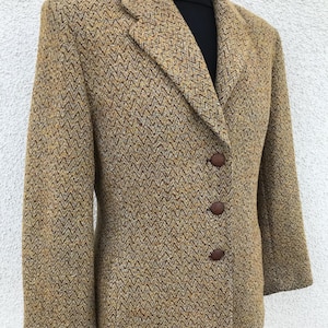 Vintage 80s Choice By Steilmann Blazer with Moss Brown Herringbone Pattern Classic Mohair Wool Blend Blazer Tailored Tweed Blazer Size M/L