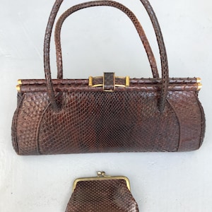 Vintage 1950s Brown Snakeskin Leather Clutch Brown Reptile Purse 50s Snake Purse Snakeskin Purse Bag Retro Purse Mini Tote Bag Evening Bag