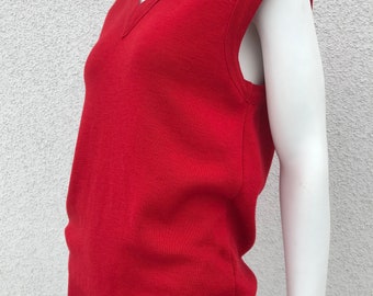 Colete vermelho vintage Busnel colete casual de lã retrô com decote em V colete de lã top 1990 colete suéter de malha vermelha outono inverno roupa feminina / masculina tamanho S-M