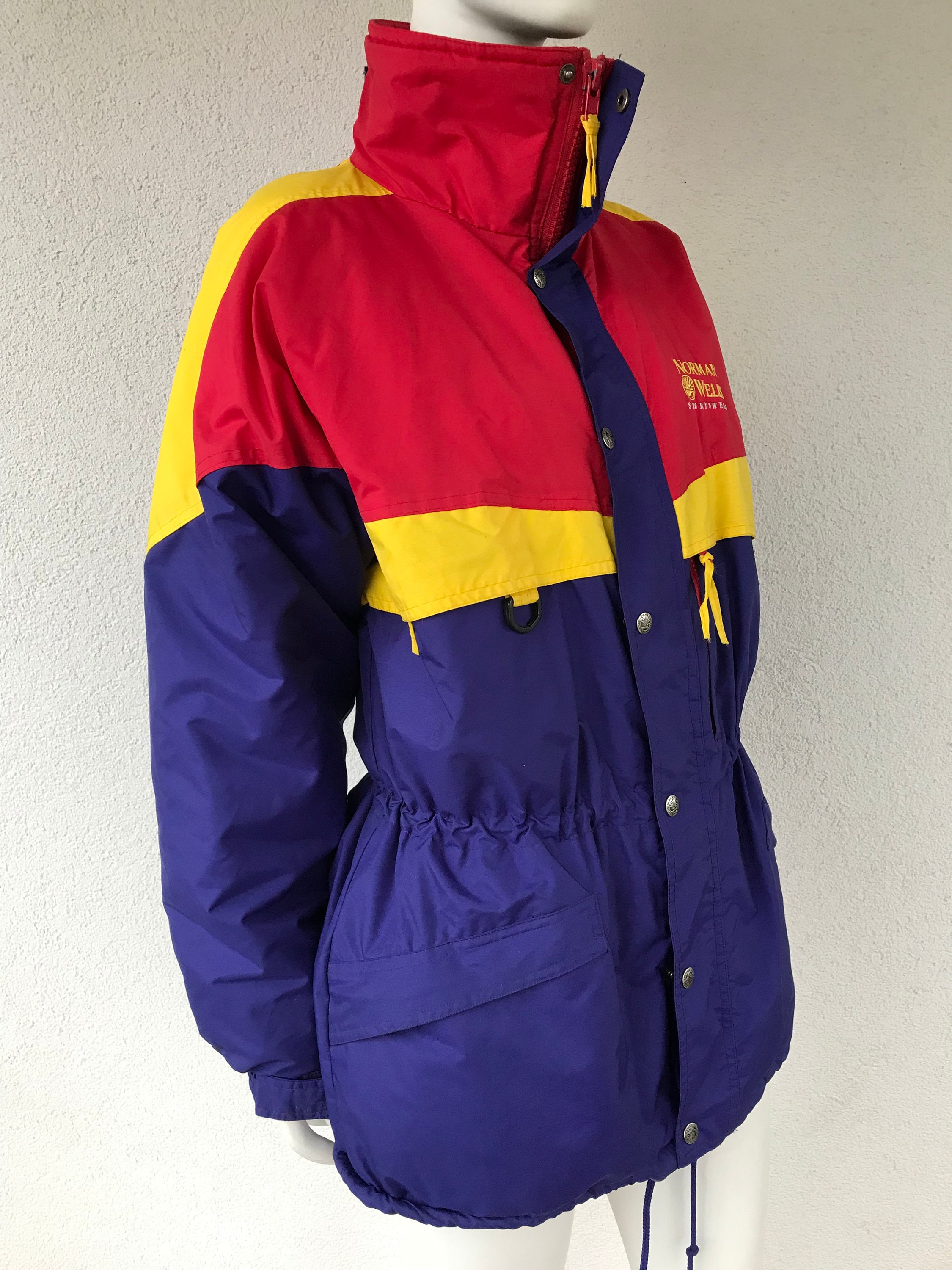 Vintage 90 s Norman Wells Fitted Waist Large Pockets Zipper Sports Jacket Parka Coat Long Ski jacket Sportswear Jacket Wind Jacket Medium