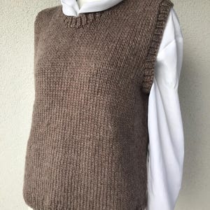 Vintage Chunky Knit Vest Handmade Knitted Wool Top Handknitted Vest Wool Hand Knitted Light Brown Wool Top Sleeveless Wool Top Size Large