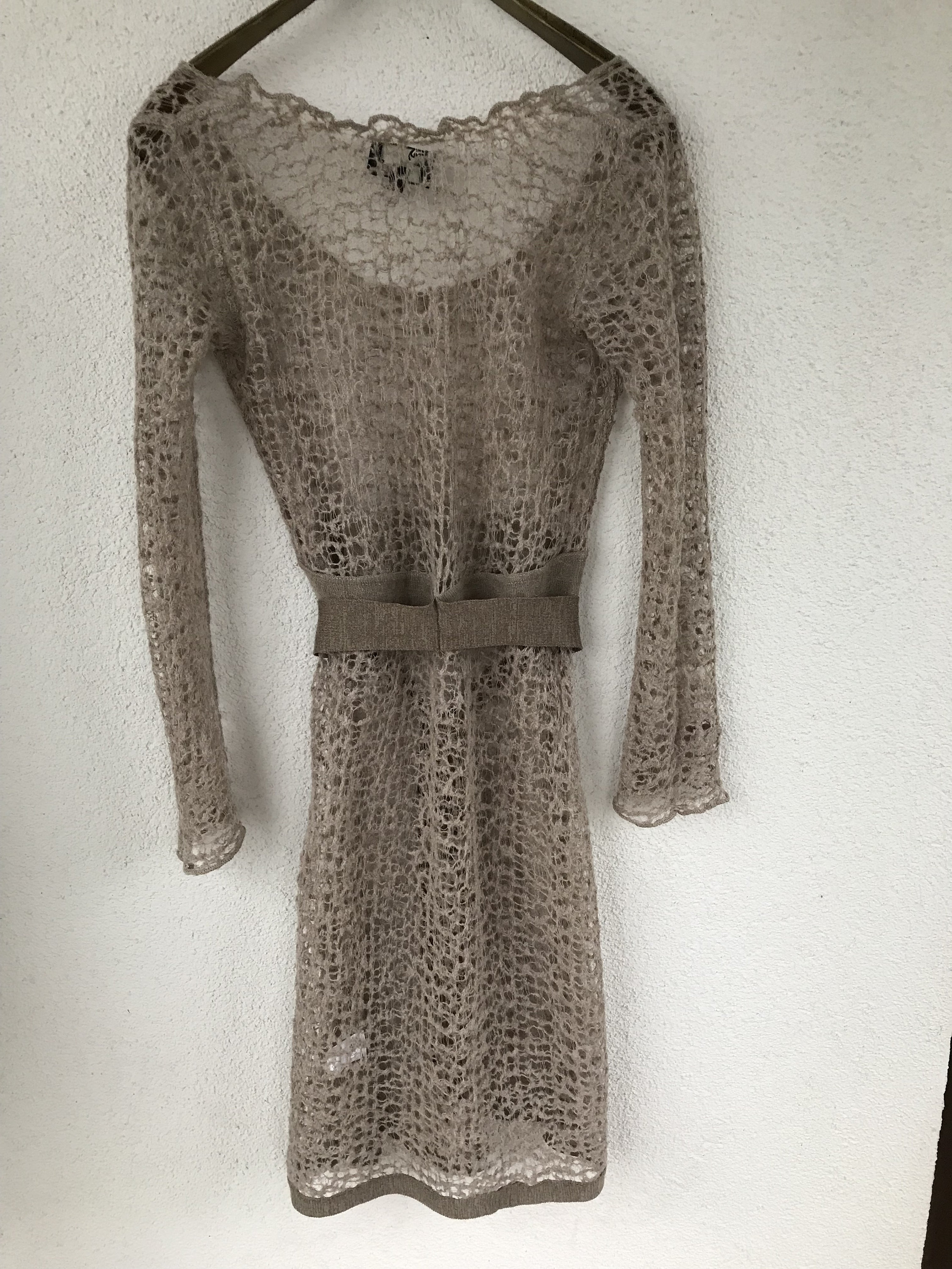 Y2k 00s Vintage STAFF Knit Sheer Beige Midi Mesh Dress Extra Fine Wool  Crochet Knit Long Sleeve Fitted Dress Belted Dress Size Small - Etsy Israel