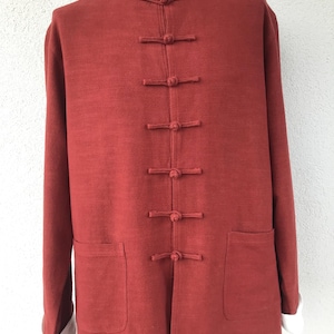 Vintage Men&#39;s Long Sleeve Stand Collar Lined Jacket with Chinese Frog Buttons Cotton Linen Blend Brown Burgundy Tang Suit Chinese Costume 4X