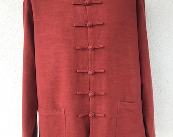 Vintage Men's Long Sleeve Stand Collar Lined Jacket with Chinese Frog Buttons Cotton Linen Blend Brown Burgundy Tang Suit Chinese Costume 4X