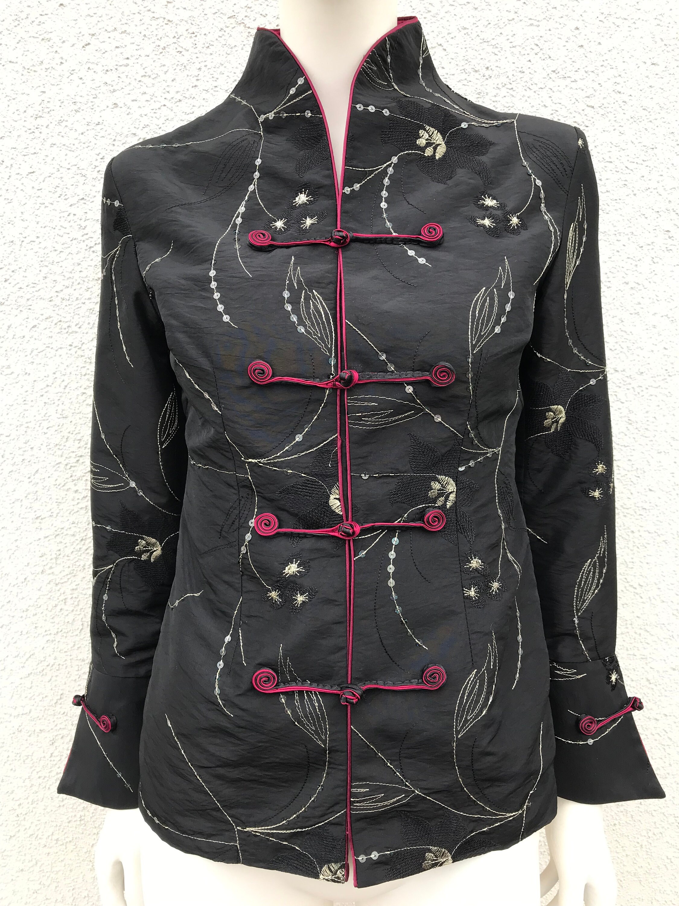 Vintage Chinese 100% Silk Embroider Red Jacket Roses | eBay