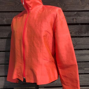 Vintage 80s Kellermann of Scandinavia Coral Orange Silk Blazer Jacket Organic Silk Formal Jacket Women&#39;s Zip Up Blazer Bomber Style Sz Large