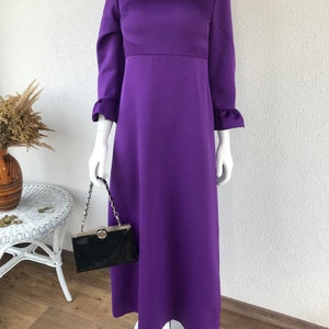 Vtg 70 s Boho Chic Groovy superposition brillante robe Maxi robe taille haute rétro lumineux violet longue robe de soirée manches 3/4 étage longueur taille S/M image 2