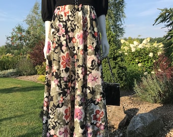 Vintage Color block print 70 vtg Hight waist Maxi dress Boho Maxi Dress Retro Long Party Dress 3/4 sleeves A line floor length dress Size S