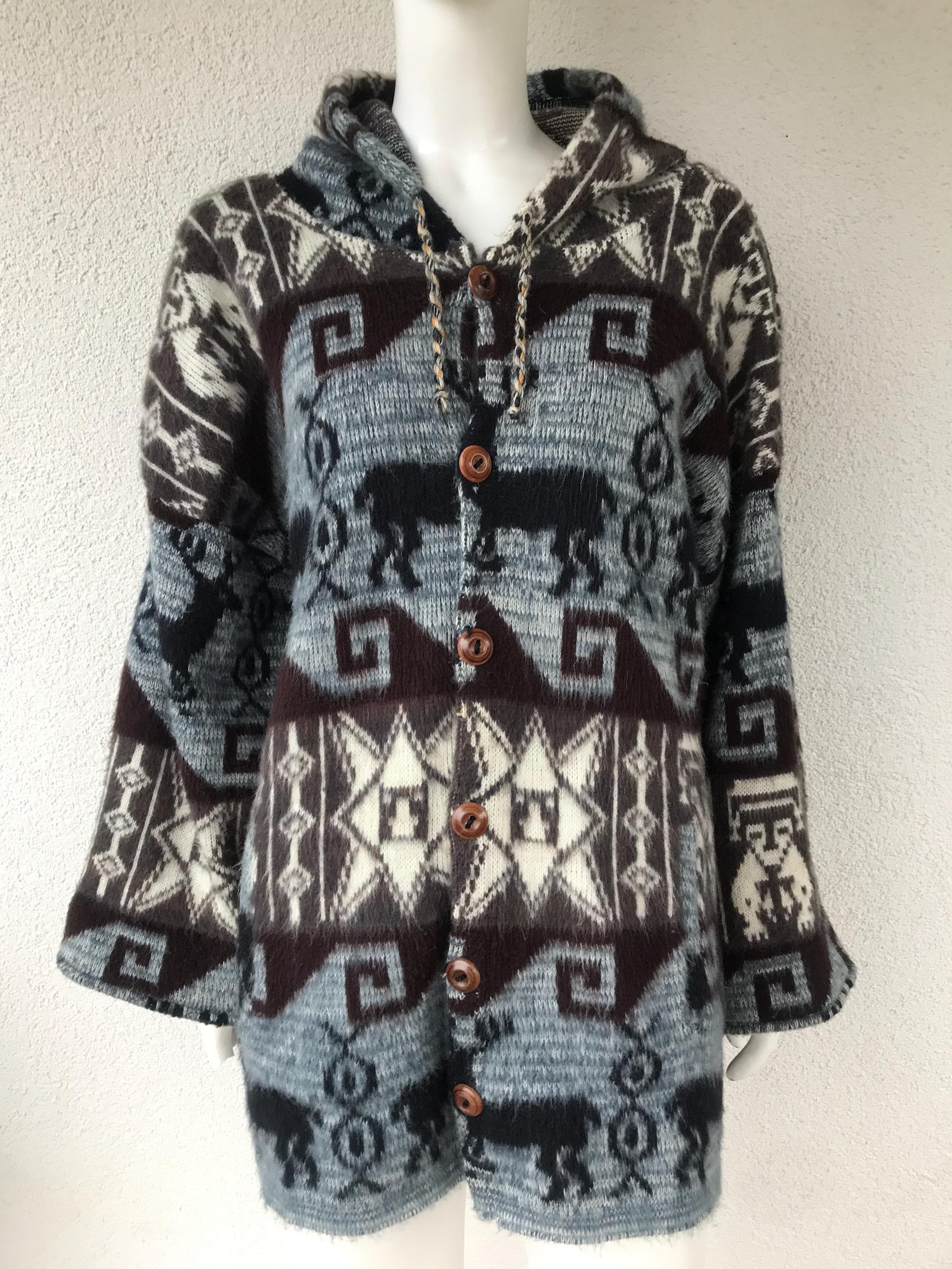 Vintage Ecuador Handmade Alpaca Wool Jacket With Hood Llama Vintage Ecuador Handmade Alpaca Wool Jacket With Hood Llama