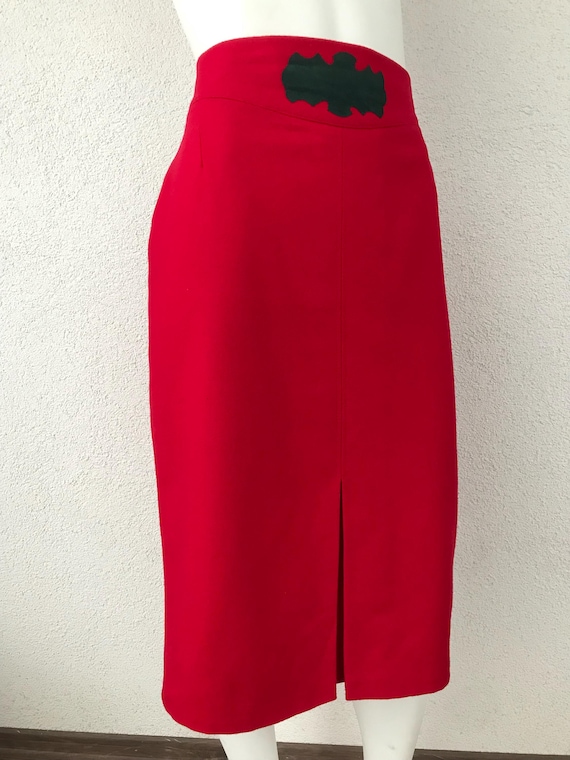 Vintage 90s Laura Lebek Red Wool Skirt High Waist Red Midi Skirt