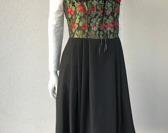 LANDHAUS Vintage Women L Trachten Dress Dirndl Black Ankle-Length Traditional Dirndl Dress Oktoberfest Bavaria Austria Germany Jager Janger