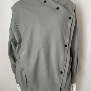 Vintage 80er Jahre Lederjacke Taupe Mint Damen Lederjacke Raglan Ärmel Blouson Oversized Leder Bomber Made in England Größe Medium