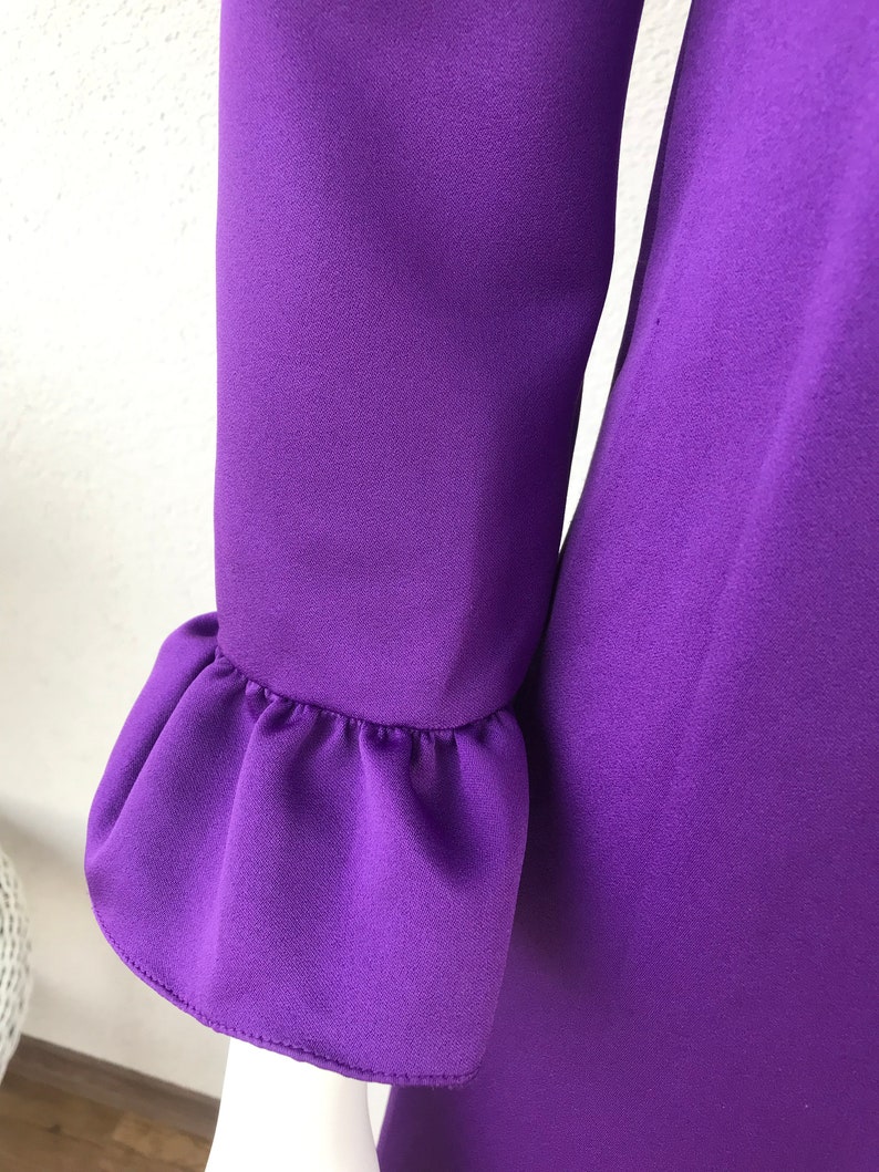 Vtg 70 s Boho Chic Groovy superposition brillante robe Maxi robe taille haute rétro lumineux violet longue robe de soirée manches 3/4 étage longueur taille S/M image 6