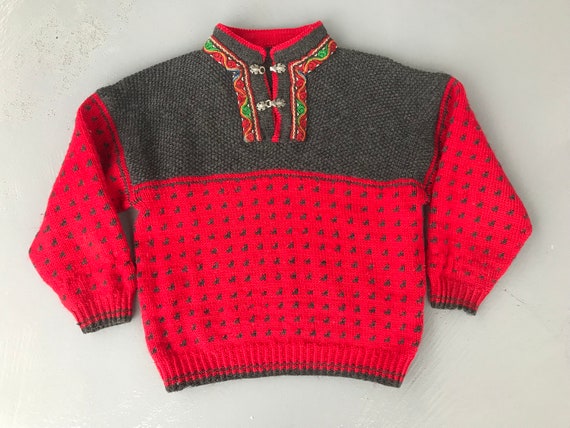 Vintage Red Children Sweater Girl's Sweater unise… - image 6
