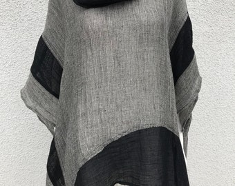 poncho vintage en lin haut en lin tunique en lin châle en lin vêtements en lin châle cape cape cape femme taille moyenne grande ample surdimensionné