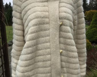 Vintage 80s Viking Wool Iceland Cream Wool Lined Jacket Icelandic Wool Winter Bomber with Pockets Icewool Women Zip Button Ivory Jacket Sz M