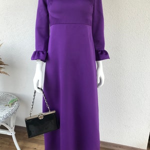 Vtg 70 s Boho Chic Groovy superposition brillante robe Maxi robe taille haute rétro lumineux violet longue robe de soirée manches 3/4 étage longueur taille S/M image 1