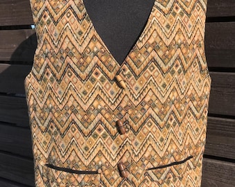 Vintage 90s Gentleman's Vest Classic Vest Tapestry Mens Waistcoat Office Mens Vest Steampunk Vest Geometric Pattern Beige Vest  Size Small